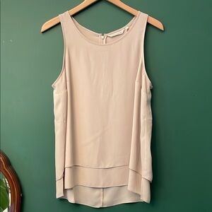 Soft Surroundings Elegant Light Tan Crepe Sleeveless Blouse Womens‎ M